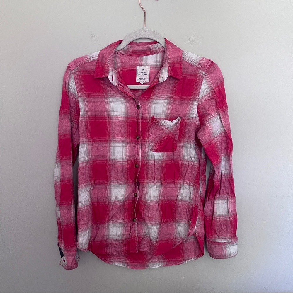 American Eagle Vintage Boyfriend Lite Weight Plaid Button-Down - Size SP - Picture 1 of 7